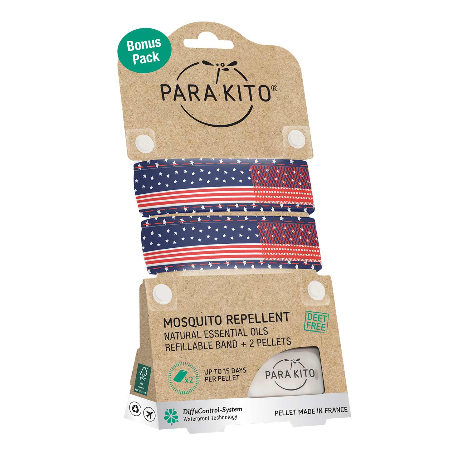Mosquito Repellent Bonus Pack - 2 US Flag Wristbands